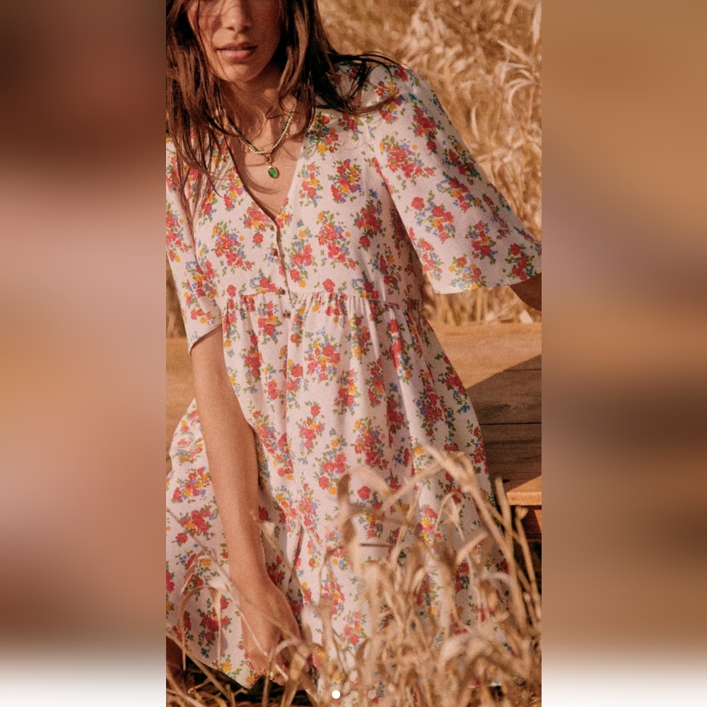 NWT Sézane Melinda Secret Garden Print Dress with Short Sleeves